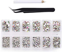 4200 Pieces Flat Back AB Crystal Nail Art Rhinestones for Nail Art Decorations, Round Crystal Gems Stickers for Clothes and Craft, 1.5 mm - 4.8 mm, 6 Sizes