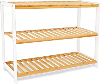 KEPLIN Bamboo Shoe Rack, Easy Build With 3 Shelves, Large Storage Capacity Wooden Shoe/Trainer Stand and Organiser, up to 12 Pairs, Perfect for Hallway, Bedroom, Small Spaces Brown/White