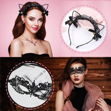 Black Lace Headband And Eyes mask, Cute Cat Ears Bells Hairband Hairhoop For Girls, Cosplay Accessories, Halloween And Christmas Party Hair Accessories, Surprise Gifts For Girls