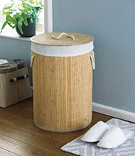 COUNTRY CLUB Round Bamboo Laundry Hamper Basket Clothes Storage Organizer with Lid, Natural, 35 x 35 x 50cm