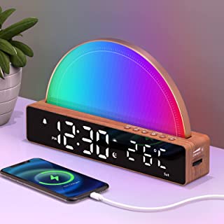 Sunrise Alarm Clock, Wake Up Light with Sunrise Simulation, White Noise Machine, Touch Control Bedside Lamps Dimmable Multicolor Night Light, 10 Nature Sounds, Snooze/Timer/Temperature Display