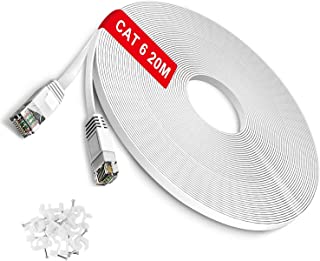 Ethernet Cable 20m Long, TBMax Cat6 Flat Lan Cable 1000 Mbps High Speed RJ45 Network Cable - OFC- UTP- Patch Cable Compatible with Cat5/Cat5e/Cat7 Ethernet-Cables for PS5 Modem Router Computer, White