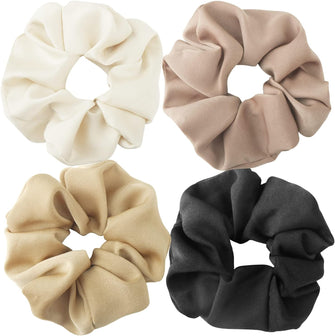 OWill 4Pcs Hair Scrunchies for Women,Premium Satin Scrunchie Ponytail Holder,Solid Color Elastic Bands for Girls,Hair Ties Accessories for Frizz Prevention Natural