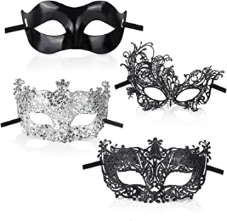 GWAWG Masquerade Mask 4PCS Black Silver Filigree Black Lace Classic Zorro Style Sexy Venetian Party Dress-Up Accessories for Men and Women Couples