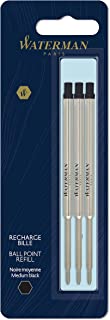 Waterman Ballpoint Pen Refill, Medium Point, Black Ink, 3 Count