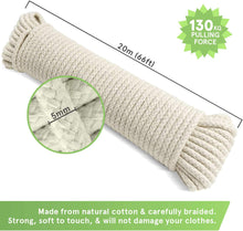 The Strongest Natural Cotton Clothesline Pulley by Smiths  20m/66ft X 5.5mm  Soft Braided 130kgs Pulling Force Rope  Snag & Tear Resistant  1 Year Guarantee!