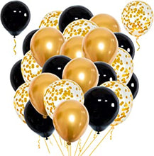 BONLL Black Gold Balloons 50 Pack 12 Inch Metallic Golden Confetti Balloon Black Latex Balloons Set for Birthday Wedding Party Decorations