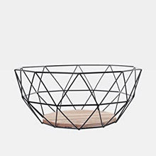 Black Geometric Metal Wire Wooden Base Decorative Storage/ Display Basket Fruit Bowl