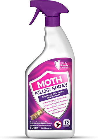 Ready Steady Gro Moth Killer Spray | 1 Litre | Repellent Protects Carpets, Clothes & Wardrobes From Moth Infestations | Non Staining & Low Odour | Kills on Contact | Effective & Easy to Use
