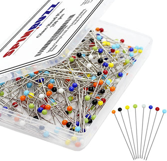 SPINBUZZ Sewing Pins with Glass Heads 250 Pieces - 38 mm Long, Straight for Dressmaking, Quilting, Jewellery & Crafts