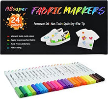 24 Fabric Pens Permanent for Clothes Fine Point Textile Markers for White T Shirt Design Canvas Bags Shoes, Arts and Crafts Fabric Paint for Adults, Non-Toxic Kids Safe Colouring Pens Children Gifts