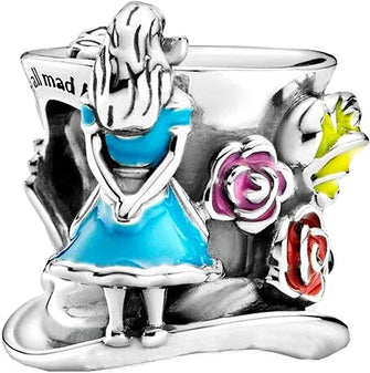 Alice in Wonderland & The Mad Hatter's Tea Party Charm 925 Sterling Silver Pendant Charm Compatible with Pandora Charms,and Many Other UK Charm Bracelets.