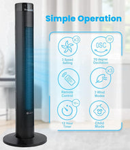 PureMate Tower Fan, 38-inch Oscillating Tower Fan, 3 Cooling Fan Speeds, Large LED Display, 4 Operational Modes, 12-Hour Timer, Portable Floor Bladeless Fan for Bedroom Living Room Office (38", Black)