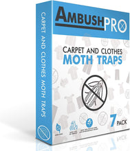 Ambush Pro CARPET AND CLOTHES MOTH TRAPS. 7 Pack of Toxin-Free, Sticky Pheromone Traps that attract and kill Carpet Moths and Clothes Moths.