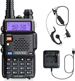 eSynic UV-5R Walkie Talkie Dual Band VHF/UHF with LED Display 128 Memory Channel with flashing Alarm and Radio Function Supports VOX for Construction Site Hotel Outdoor Adventure with USB Charge Base