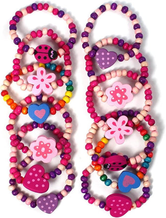 Stands Out, Supplying Outstanding Gifts 12 Wooden Beaded Friendship Bracelets for Girls - Party Bag Fillers for Kids Party - Christmas Birthday Party Favours - Stocking Filler