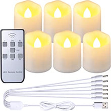 Rechargeable Tea Lights with Remote, Ymenow 6pcs Flameless Candles Electric Tealights Candles with Timer, 6 Ports USB Charging Cable for Home Church Halloween Thanksgiving Christmas Party Decorations