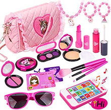 Pretend Play Makeup Set 19pcs - Fake Cosmetic Toys Kit with Pink Purse, Smartphone, Sunglasses, Birthday Gift for Little Girls