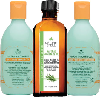 Nature Spell Rosemary Oil with Hair Growth Shampoo and Conditioner  Rosemary Hair Oil with Growth Complex Shampoo and Conditioner Set, Pack of 3 Gift Set 150ml x1 300mlx2