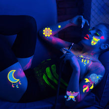 Neon Temporary Tattoo - 120+ Assorted Designs Glow in the Dark Neon Temporary Tattoo, UV Blacklight Neon Glow Fake Tattoos Rave Festival Accessories for Women Party Supplies