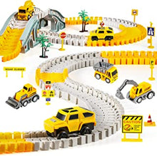 Kizplays 260pcs Construction Race Tracks for Kids Toys, 6pcs Construction Car and Flexible Track Set Create Engineering Gifts for 3 4 5 6 Year Old Boys Girls