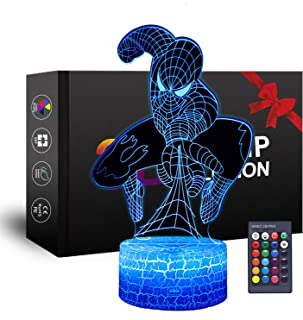 Superhero 3D Night Light, Spiderman Toys for Boys, Fun Mens Gadget Gifts Ideas, Party Christmas Birthday Favours Gift for Kids Girls Boys (Spider Man)