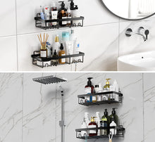 DIFULI Shower Caddy Shelf Organiser (2 Pack), No Drill Black Shower Shelves, Self Adhesive Bathroom Caddy, Shower Storage Accessories, Rust-Free Shower Rack, Wall Mounted Shampoo Holder for Shower