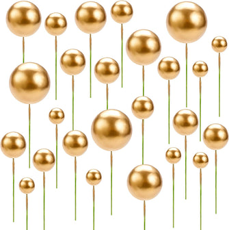 50 Pcs Ball Cake Topper, Gold Mini Cupcake Toppers Foam Ball Cake Picks Faux Pearl Balls Cake Insert Topper Baking Decorating for Wedding Graduation Birthday Party