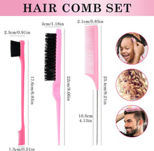 Sularpek 3 Pcs Slick Brush Set, Plastic Bristle Hair Brush Teasing Comb Edge Hair Brush Teasing Brush Set, Rat Tail Comb Double Sided Edge Brush, for Hairdresser Women Baby Children (Pink)