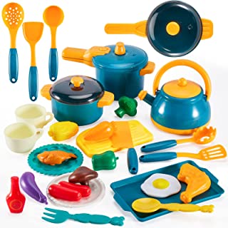 LINFUN KIDS Kitchen Play Food Accessories Cookware Toys with Pots and Pans, Pretend Cooking, Gift for 3+ Years Old Kid