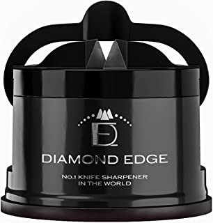 Diamond Edge No.1 Knife Sharpener in The World - Lifetime Use for Any Knife from Chef's, Utility to Steel Pocket Knives - Professional Safe Manual Sharpening Tool, Midnight Black