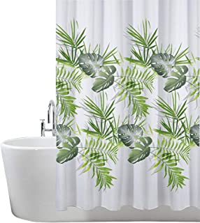 ANSIO Shower Curtain Mould and Mildew Resistant 180 x 180 cm (71 x 71 Inch) | 100% Polyester - Leaf Pattern - Palm Green