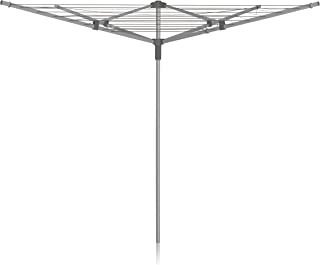 Addis 40m 4 Arm Rotary Washing Line (Grey) Multiple Tension Adjustment, Folding Outdoor Rotating Clothes Dryer & Ground Spike MOB, Metallic