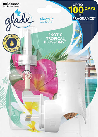 Glade Electric Scented Oil Holder & Refill, Plug In Air Freshener for Home, Starter Kit + 20 ml Refill, Tropical Blossoms, Pack of 1, Packaging May Vary