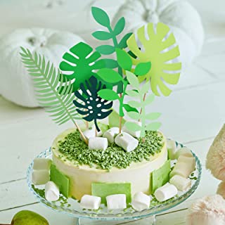 7 Pieces Tropical Palm Leaves Cake Toppers Set, Palm Leaf Jungle Hawaii Cake Topper for Adult Birthday Cake Cupcake Summer Tropical Theme Hawaii Themed Baby Shower Kids Party Cake Tropical Jungle