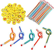 Soft Flexible Bendy Pencils, Xndryan 62 Pcs Twist Bendy Pencils and Emoji Rubber Erasers, Ideal for Kids Party Bag Fillers, Birthday Gifts, Classroom Prizes, Stress Relief Toy