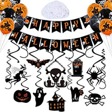 Halloween Party Decoration Kit - Halloween Hanging Swirl, Happy Halloween Banner, 12 Pieces Halloween Balloons and 20 gram Spiderweb Cobweb for Halloween Party Indoor Outdoor Decorations