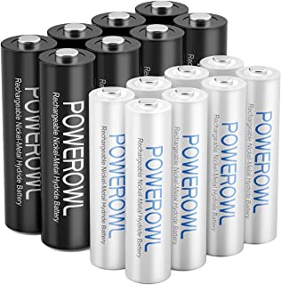 16 x AA AAA Rechargeable Batteries Set, POWEROWL Pre-Charged 1.2V Ni-MH Batteries (8 x 2800mAh AA Batteries & 8 X 1000mAh AAA Batteries)