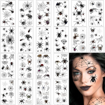 Spider Temporary Tattoo 20 Sheets Halloween Spider Tattoos Halloween Theme Tattoos Waterproof Black Widow Spider Webs Face Tattoos Stickers for Halloween Cosplay Costume Makeup Party