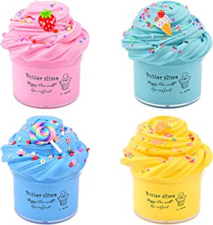4 Pack Butter Slime kit,Soft and Non Sticky With Lollipops, Ice Cream, Lemon Slices, Slime Charm Etc, Scented DIY Slime for Girls and Boys, Stress Relief Toys for Kids Education, Parties and Gifts