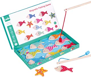 LELIN Wooden Toys Magnetic Educational Puzzle Fishing Game With Magnetic Rod and Fishes