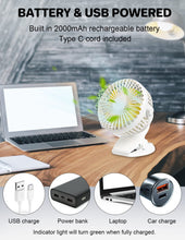 Lucky Sue Clip Fan USB Rechargeable, 3 Speeds 360 Rotation Desk Fan, Portable Stroller Table Fan, Quiet Battery Cooling Fan for Bed, Office, Car, Pram, Camping, Traveling (White)