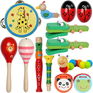 Wyzkyz Kids Musical Instruments Toys, 13PCS Wooden Percussion Instruments for Toddlers Children, Preschool Educational Learning Set Baby Boys and Girls 1 2 3 4 5 Years Olds Christmas Birthday Gifts