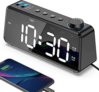 ANJANK Bedside FM Radio Digital Alarm Clock: USB Charging Station | 0-100% Dimmer | Mains Power with Battery Backup | 2 Alarm with Weekday or Weekend | 6.5" Large LED Display | Sleep Timer for Bedroom