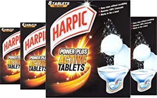 Harpic Power Plus Active Tablets for Toilet Cleaning, 8 Tablets Per Box, Pack of 4 Boxes (Total 32 Tablets)