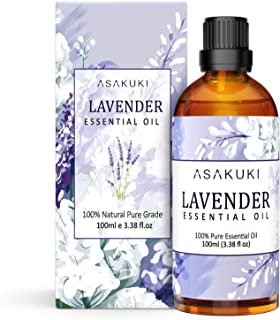 ASAKUKI Lavender Essential Oils 100mL, Lavender Oil 100% Natural Pure Therapeutic Grade, Aromatherapy Oil Lavender for Sleep, Skin Care, Hair Care & Bath, Ideal for Humidifier, Diffuser & Wellness