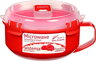 Sistema Microwave Breakfast Bowl | Round Microwave Container with Lid & Steam Release Vent | 850 ml | BPA-Free | Red | 1 Count