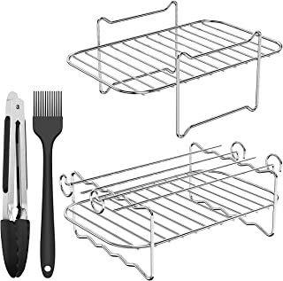 2pcs Air Fryer Rack for Ninja Dual Air Fryer with Barbecue Sticks Oil Brush BBQ Clip Multipurpose Air Fryer Accessories Non-Stick Air Fryer Rack Dual Air Fryer Rack for Barbecue, Oven, Air Fryer(A)
