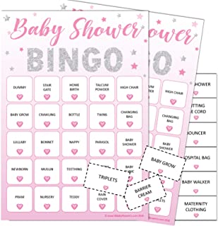 Baby Shower Bingo - Baby Shower Party Game for up to 20 Players - PINK STARS