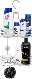 SKATCO Hanging Shower Caddy - 2-Tier Rust-Resistant Stainless Steel Shelves Chrome Rack Organizer Bathroom Basket Storage Holds Shampoo, Conditioner, Soap, Bath Sponge, Scrubs, Razors, Washcloths